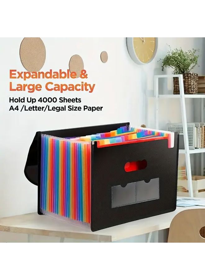 Black Expandable Plastic File Box 25 Pocket Organizer For Paper Documents Receipts A4 Letter Size - Image 1